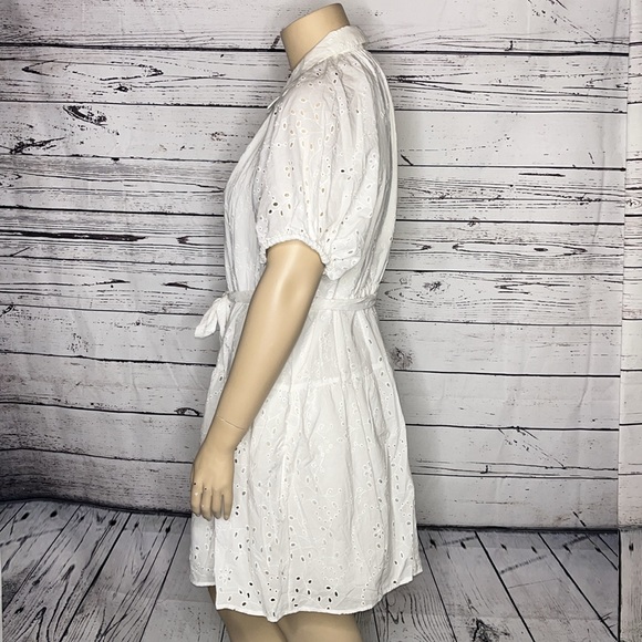 A New Day NWT XXL White Eyelet 100% Cotton Button Down Shirt Dress w/ Tie Belt - Picture 3 of 5